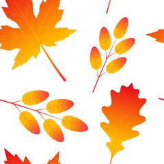 Naklejka premium Colorful leaves in flat style, seamless pattern