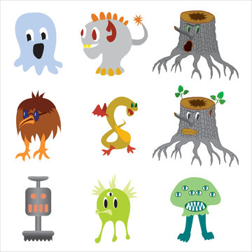 Cute monster color character funny design elements