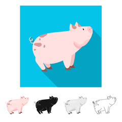 Isolated object of pig and animal sign. Set of pig and meat stock vector illustration.