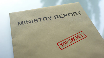 Ministry report top secret, seal stamped on folder with important documents