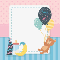 baby shower card with little bear teddy and balloons helium