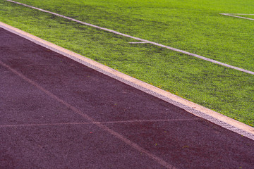 Road for runners in the stadium. Staking on the stadium