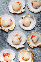 Raw fresh uncooked scallops