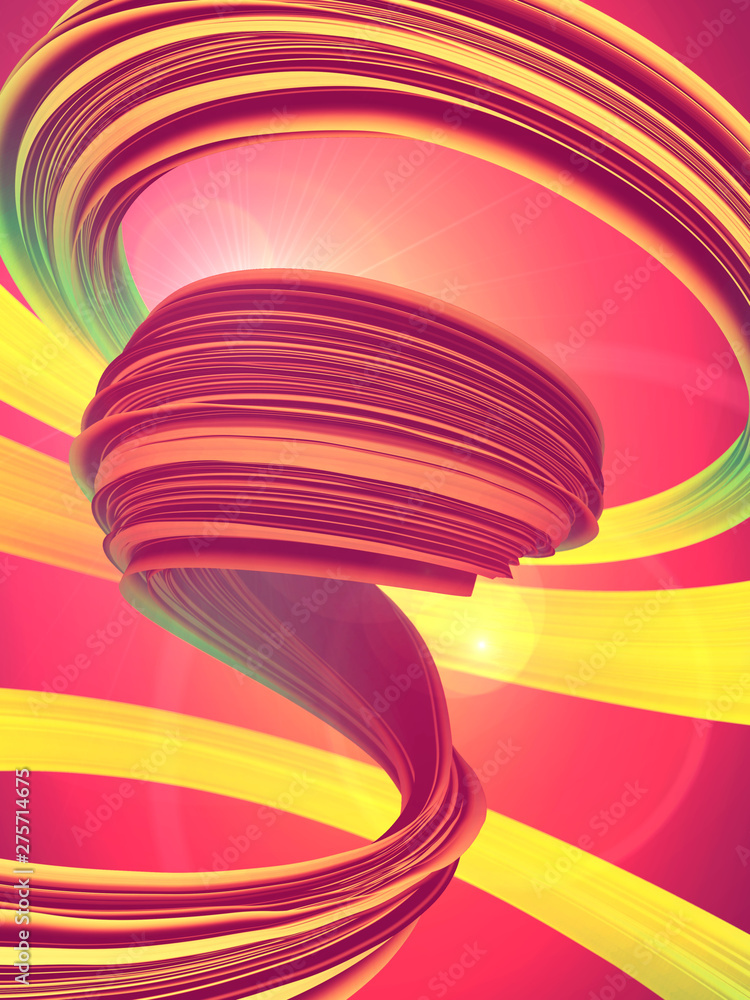 Poster multicolored twisted shape. computer generated abstract geometric 3d render illustration