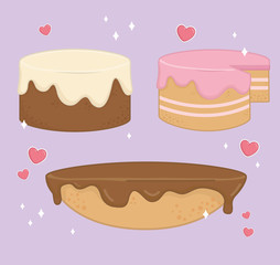 set of sweet cakes bakery icons