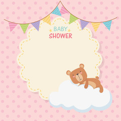 baby shower lace card with little bear teddy in cloud