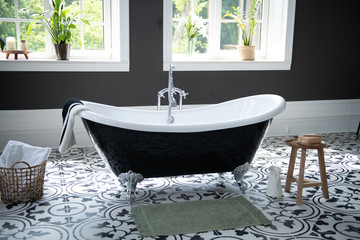 black modern classic bathtub in beautiful interior