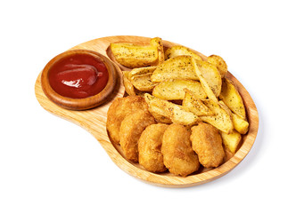 Tasty fried nuggets and potatoes