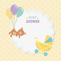baby shower lace card with little bear teddy and balloons helium