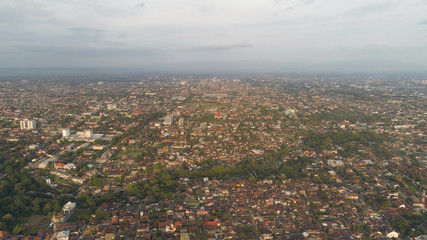 aerial view Yogyakarta with buildings and houses at sunset. urban environment in asia city skyline . cityscape cultural capital Indonesia yogyakarta located on java island, Indonesia