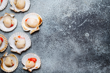 Raw fresh uncooked scallops