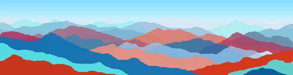 Fotobehang Flat mountain  landscape. Color mountains, waves, abstract shapes, modern background, vector design Illustration for you project © alena.art.design
