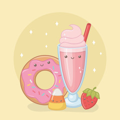 delicious and sweet milkshake and products kawaii characters