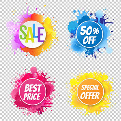 Sale Banner With Color Text With Blobs Transparent Background