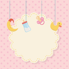 baby shower card with accessories hanging