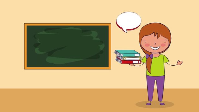 little student girl and supplies 