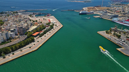 Aerial view of famous busy port of Piraeus one of the largest in Europe, Attica, Greece