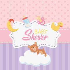 baby shower card with little bear teddy and accessories set