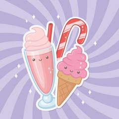 delicious and sweet ice cream and products kawaii characters