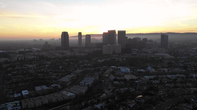 Moving into the city at sunset