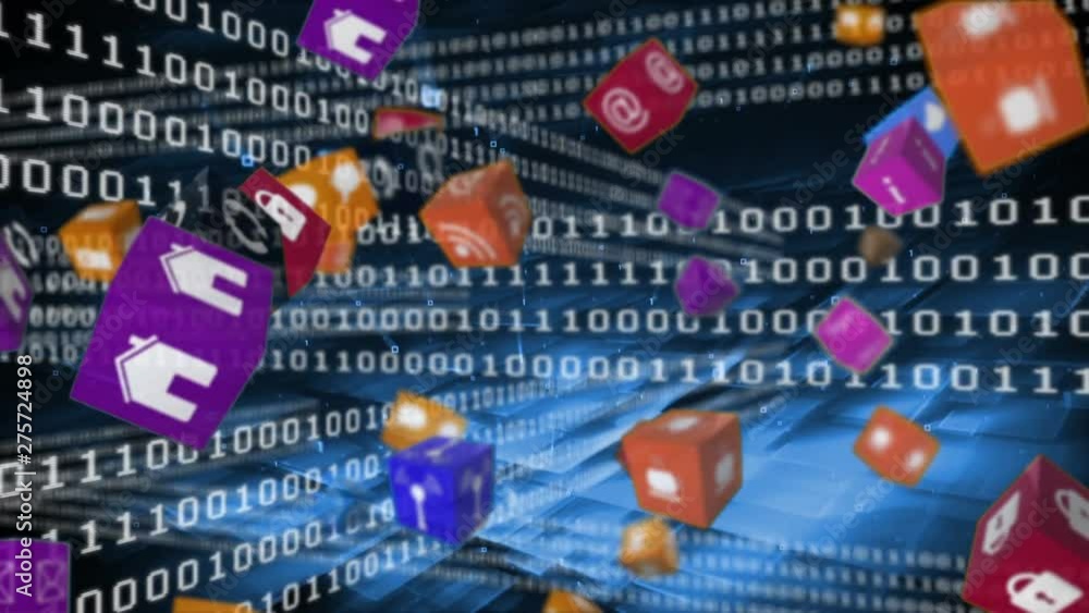 Poster internet icons with binary codes for social media