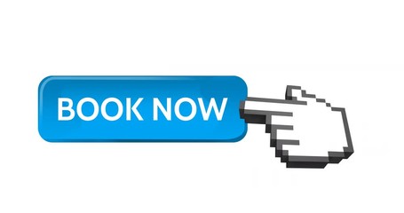 Book now button with pointing hand 4k