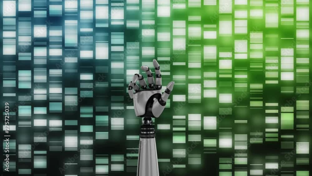 Aufkleber animation of grey robot arm on a shiny background