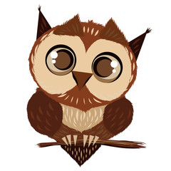 Cartoon owl with big eyes. Vector. Baby love