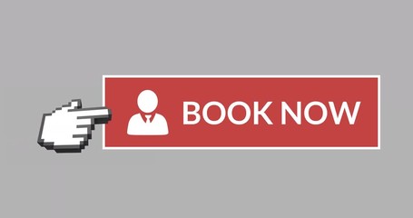 Book now button with pointing hand 4k