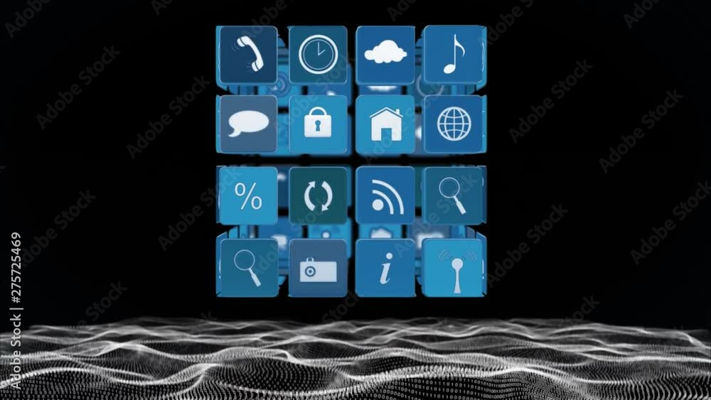 Poster internet icons in a cube