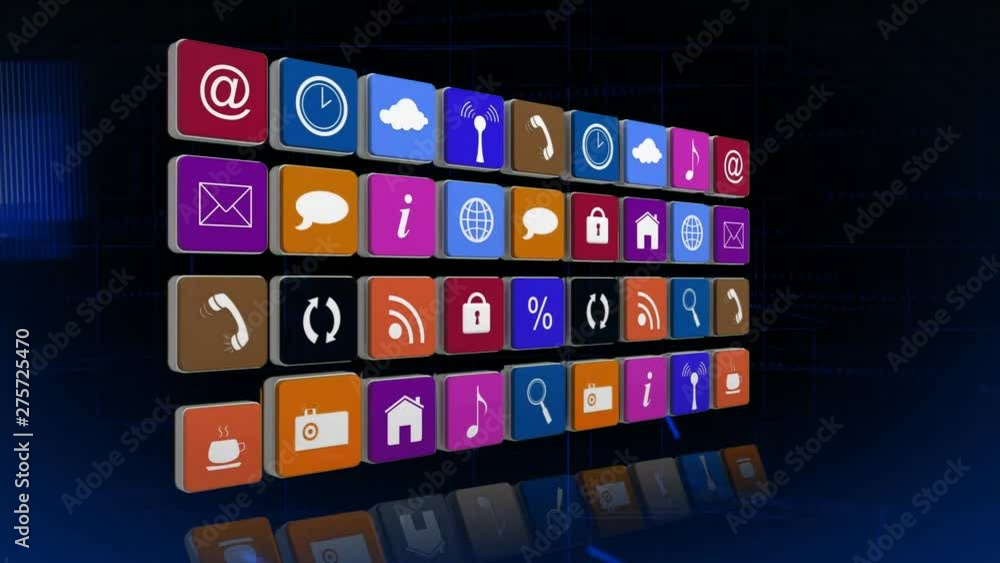 Poster internet icons on a background filled with barcodes