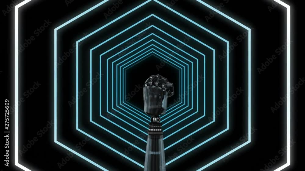 Poster robot hand on a hexagon tunnel