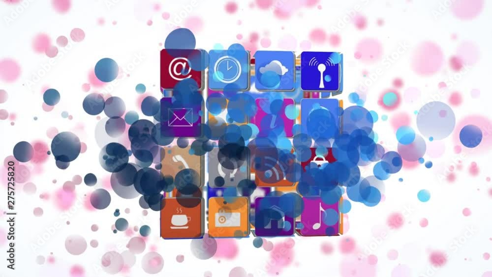 Poster internet icons on a cube with bokeh light effects