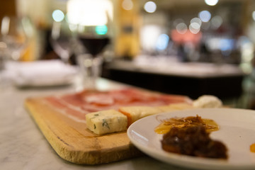 Naklejka na ściany i meble Meat and Cheese platter at Italian Restaurant