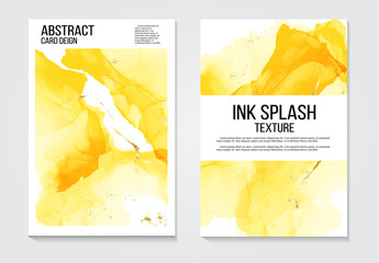 Modern alcohol ink watercolor abstract covers set. Cool yellow gradient shapes composition. Eps10 presentation template vector.