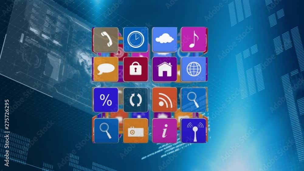 Poster internet icons with symbols in a cube