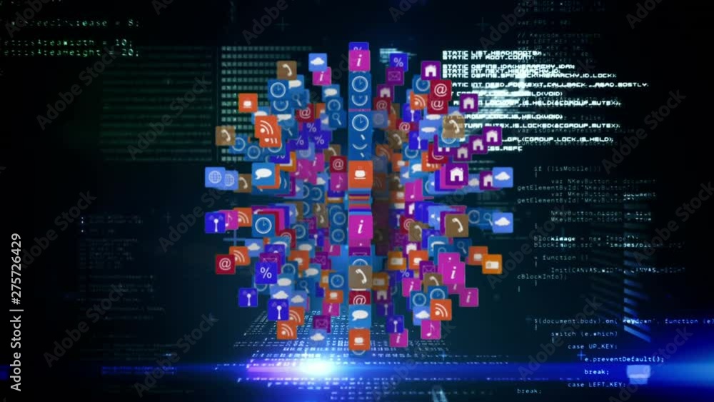 Poster internet icons and symbols in the shape of a sphere