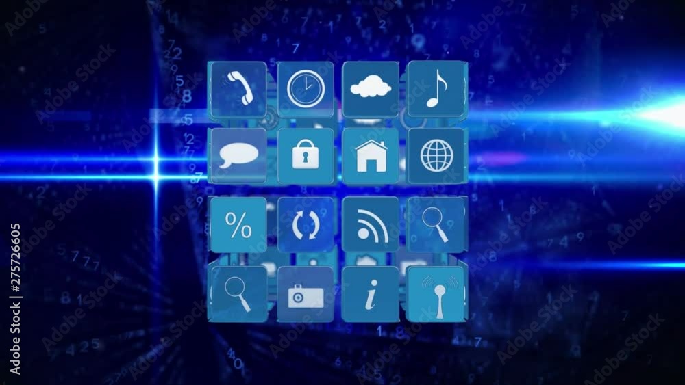 Poster online and application icons in squares and numbers