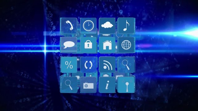 Online and application icons in squares and numbers