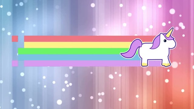 Unicorn with rainbow and bright lights