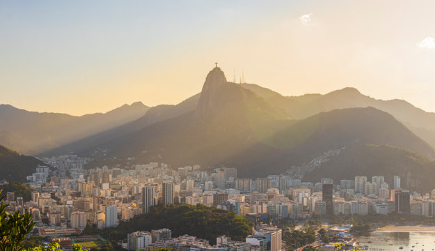 landscape of the city of Rio de Janeiro at evening, South zone of Rio.