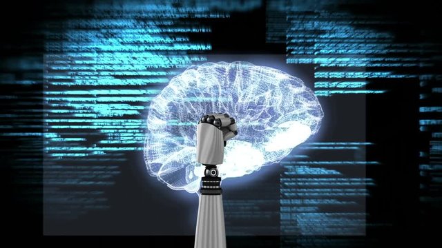 Robotic hands and a brain with program codes 
