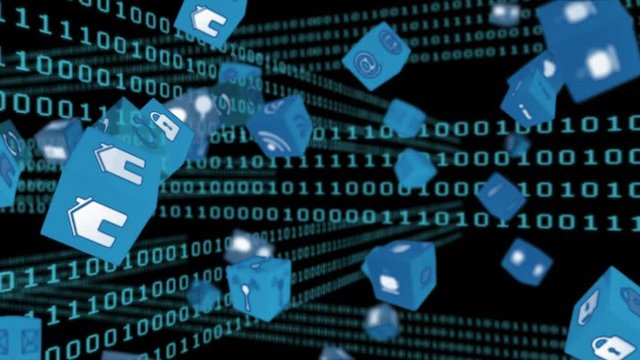 Online and application icons cubes and binary codes