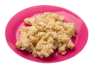  rice in soy sauce isolated on white background. rice in soy sauce on a plate top view
