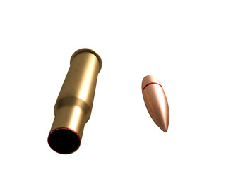 bullet and cartridge 7.62x54R mm, Russian and Soviet army, isolated. 3d rendering