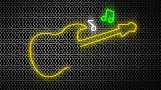 Electric guitar and musical notes in neon lights
