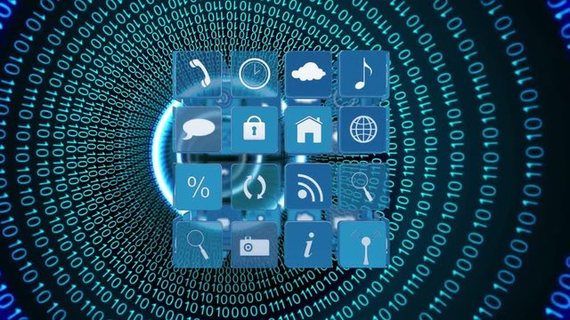 Online and application icons with binary codes