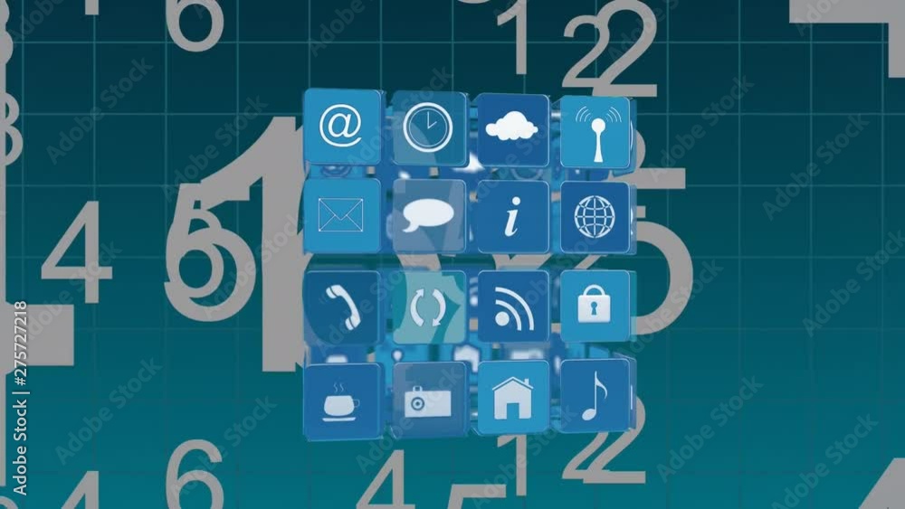 Aufkleber online and application icons in squares and numbers