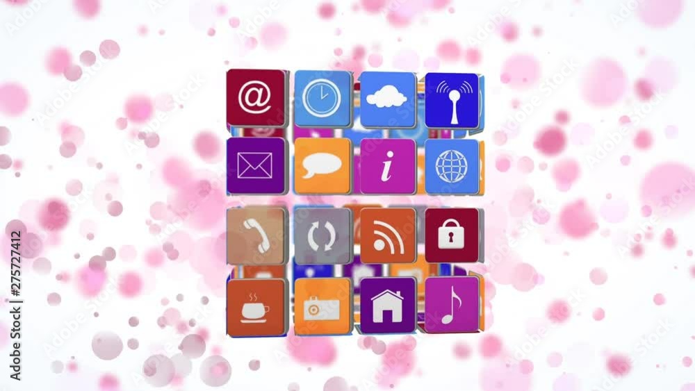 Poster online and application icons in squares and bokeh lights