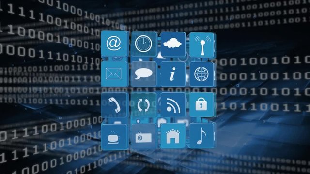 Online and application icons in squares binary and codes